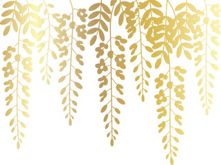 Golden Wisteria Cascade Vector Illustration A Decorative Element with Hanging Foliage for Elegant Designs and Ornamental Accents on Transparent Background