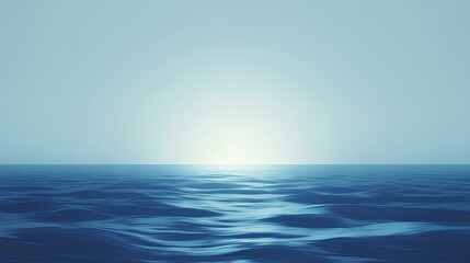 Fototapeta premium Tranquil Oceanic Vista: A serene scene of the vast open ocean, bathed in the soft glow of the sunlight reflecting on the water's surface. The image evokes feelings of peace and solitude.