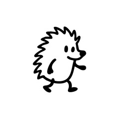 Simple black and white illustration of a walking hedgehog