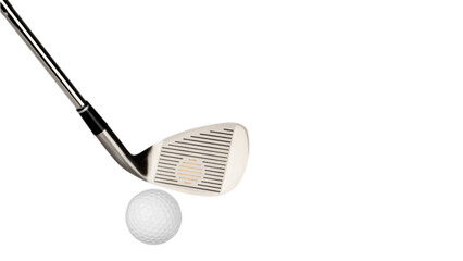 Transparent Background: A golf club poised to strike a white golf ball, perfectly capturing the anticipation of a swing and the essence of the game.


