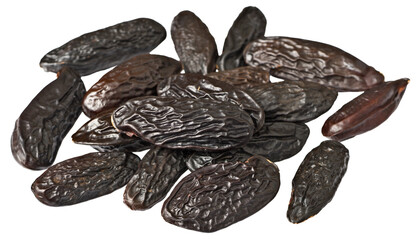 Black Tonka beans isolated on white background.