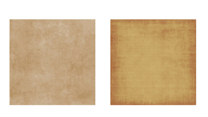 Transparent Background: Two distressed, textured brown and aged yellow square paper backgrounds, ideal for vintage designs, scrapbooking, or rustic themed projects.

