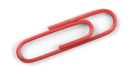 Transparent Background: Realistic Red Paper Clip with Subtle Shadow, Perfect for Stationery Designs, Office Themes, or Digital Attachments.

