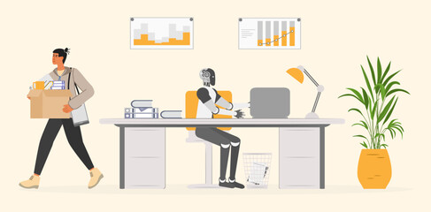 AI Robot People Unemployment Job loss Work problem