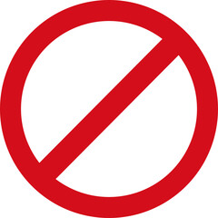 PNG digital illustration of a stop or prohibition sign, featuring a red circle with a diagonal line running from top right to bottom left. used for warning, no entry, restricted, or prohibited actions
