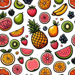 seamless pattern with fruits isolated on transparent background