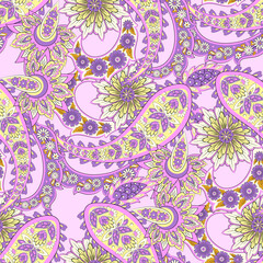 Traditional seamless paisley pattern. Vector Indian floral ornament.