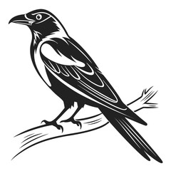 Black and White Crow Silhouette on Branch Minimalist Bird Design