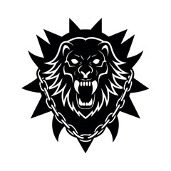 Fototapeta premium lion skull surrounded by clasped chains