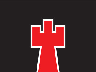 Obraz premium Minimalist Red Rook Chess Piece with White Outline on Black Background Illustration