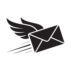 Black envelope with wings and speed lines mail letter