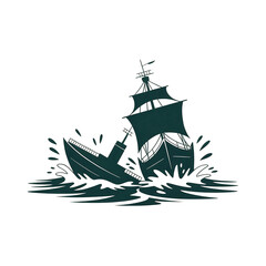 silhouette illustration of two ships colliding in a stormy sea