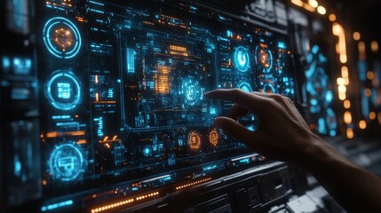 Futuristic interface with hand interacting