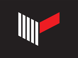 Modern Minimalist Geometric Shape Logo Design With White Stripes and Red Accent