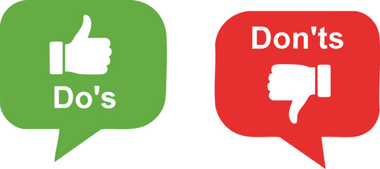 Do’s and Don’ts Speech Bubbles with Thumbs Up and Down Icons, Representing Guidelines or Instructional Behavioral Advice
