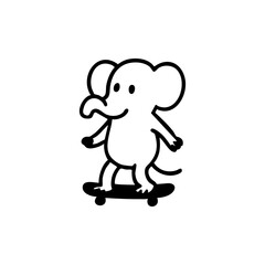 Cute elephant riding a skateboard