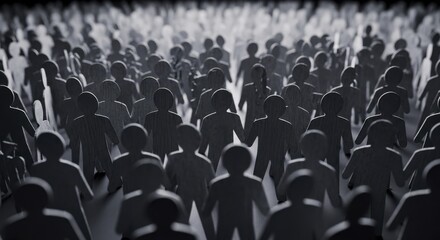 Obraz premium Large crowd of abstract monochromatic stylized figures in a dense formation