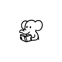 Cute elephant reading a book