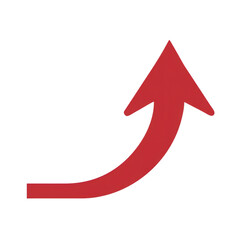 Red curved arrow pointing upwards isolated on transparent background