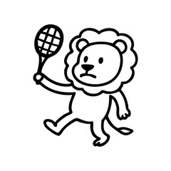A cartoon lion holding a tennis racket