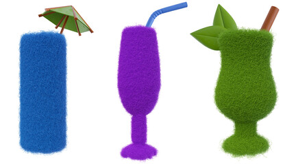 3d illustration glass for juice, cocktail or alcoholic drink in creative modern style. Realistic...