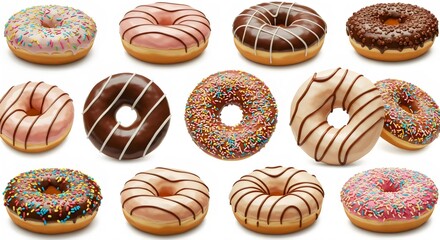 Freshly Baked Sweet Donuts in Vibrant Colors: Isolated 4K Image for Commercial Use in Advertising and Packaging