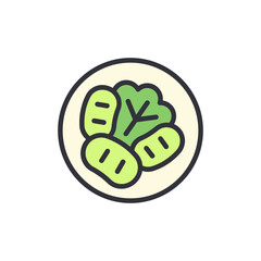 Stylized Illustration Of A Dish Featuring Green Vegetables On Plate