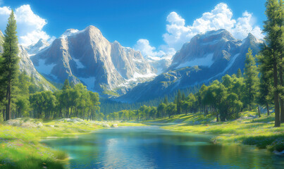 Majestic mountains reflect in serene river under clear sky.