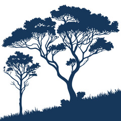 Lone Tree Isolated Silhouette on White Background