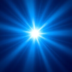 Bright white light radiating outward against a deep blue background with beams of light emanating from the center