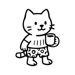 Cartoon cat in pajamas holding a mug