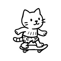 Cute cartoon cat riding a skateboard