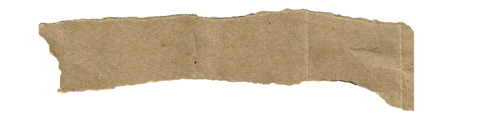 Transparent Background: Brown Kraft Paper Strip with Naturally Torn, Distressed Edges and Subtle Folds, Ideal for Rustic Banners and Vintage Accents.

