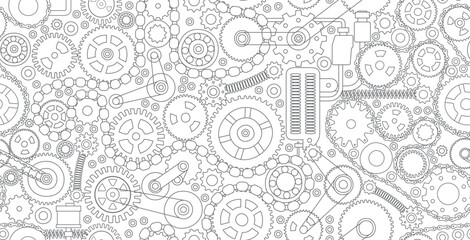 Seamless gears and cogs mechanism on white background.