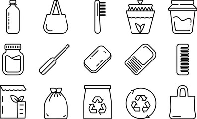 Black and White Eco Friendly Icons Bottle Bag Comb Soap Jar Recycle