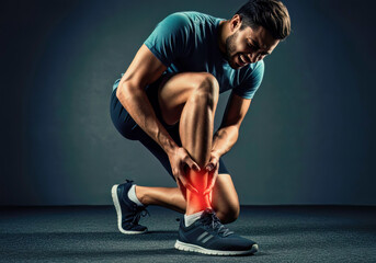 Unforeseen Setback: The Stark Reality of a Sports Ankle Injury While Exercising, Illuminated by Low-Key Lighting.