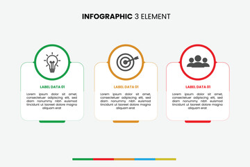 Modern 3-element infographic with circular icons. Ideal for showcasing data points or options. Clean layout, easy to edit and use