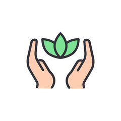 Fototapeta premium Illustration Of Hands Holding A Green Sprout Symbolizing Growth And Nurturing