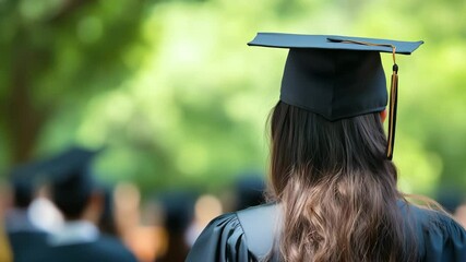 Students participate in a graduation ceremony wearing caps and gowns while celebrating their achievements in an outdoor setting - Powered by Adobe