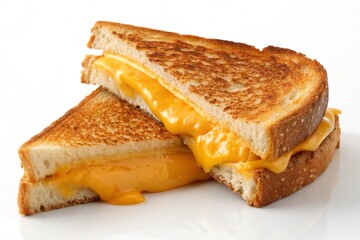 Classic Grilled Cheese Sandwich &ndash; Toasted Bread with Melted Cheddar on White Studio Background