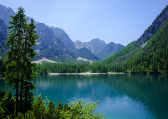 The Braies side of the Dolomites, Italy, offers breathtaking landscapes, crystal clear lakes and...