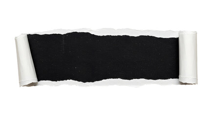 Ripped white paper background with black texture, Torn paper with curled edges revealing dark surface