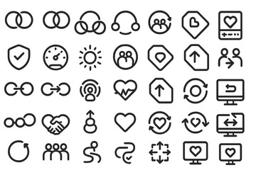 Set of black linear user interface icons on dark background