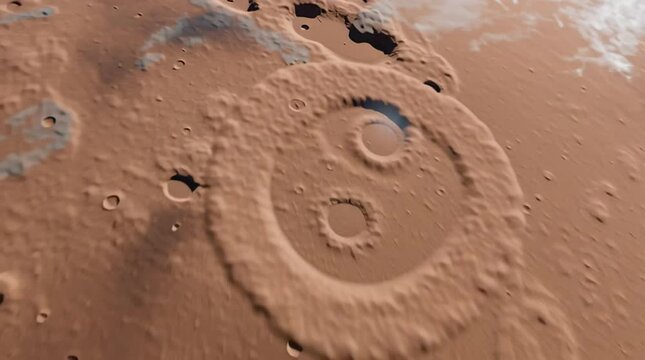 Meteor Enters Thin Atmosphere of Mars, Creating Striking View of Planet Surface with Craters and Reddish Terrain, Capturing Vastness and Desolation of Martian Landscape Under Starry Sky