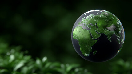 Glowing Globe on Green Textured Earth Day Background