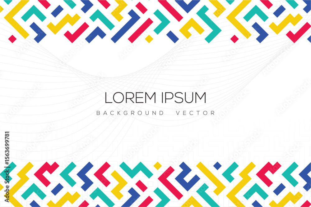 Poster Abstract white background with colorful geometric shapes and grey linear patterns
