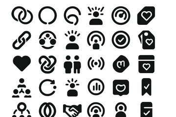 Set of bold black icons themed around connection, communication, and care