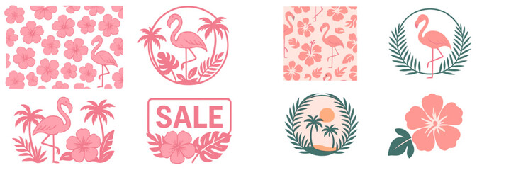 Colorful tropical patterns featuring flamingos and flowers suitable for summer decor and fashion design © Alan