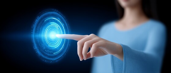 Futuristic interaction with touch screen technology modern office digital content virtual environment close-up view innovation