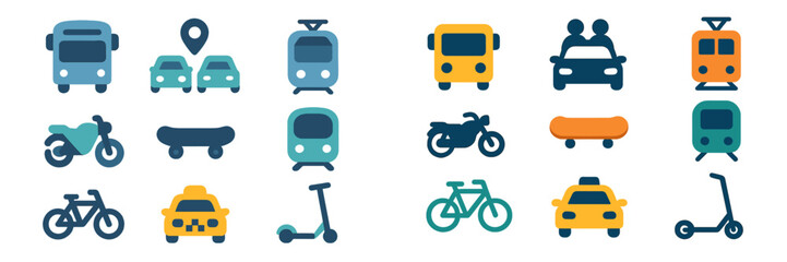 Various modes of transportation illustrated in a colorful and modern design